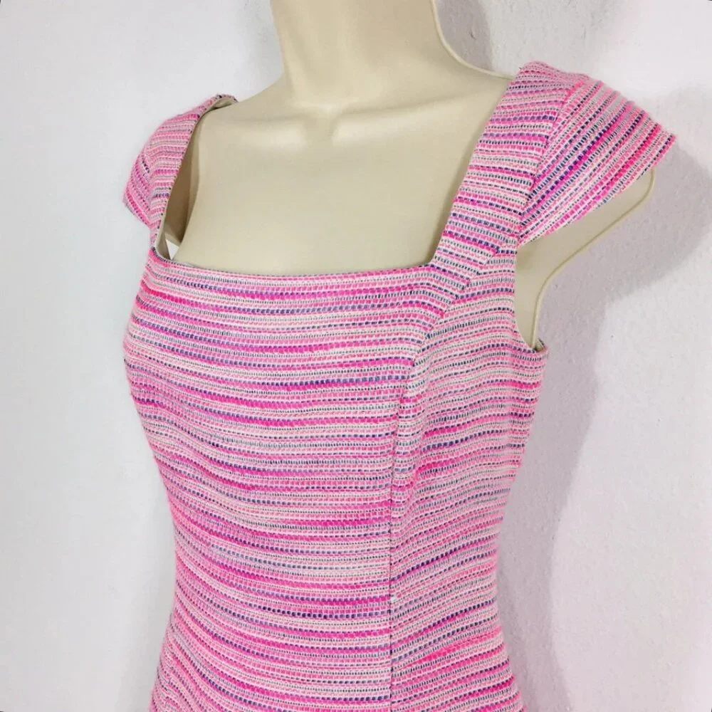 Lilly Pulitzer Dress Sz 2 Pink Tweed Square Neck Cap Sleeve Fairy Whimsy